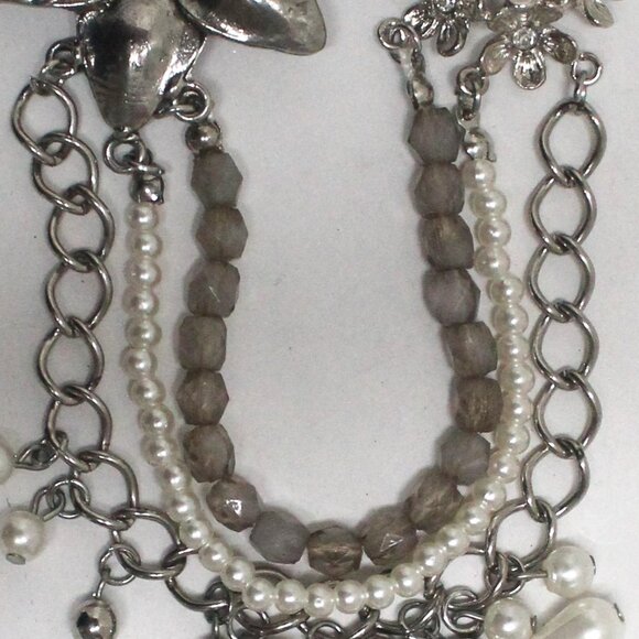 Silvertone 21 Inch Imitation Pearl Rhinestone Smoky Bead Multi Strand Necklace - Picture 11 of 12